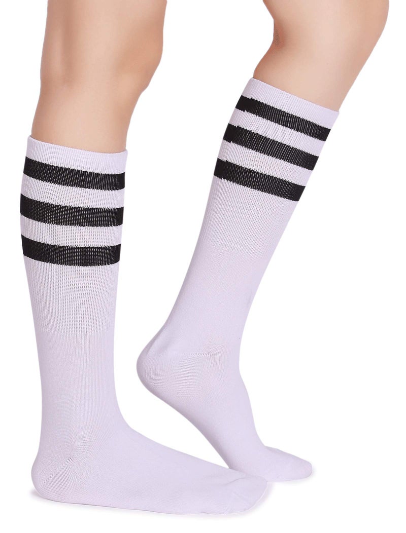 Pareberry Classic Triple Stripes Soft Cotton On the Calf Retro White Tube Socks (A-pair(White/Black)) - Image 1